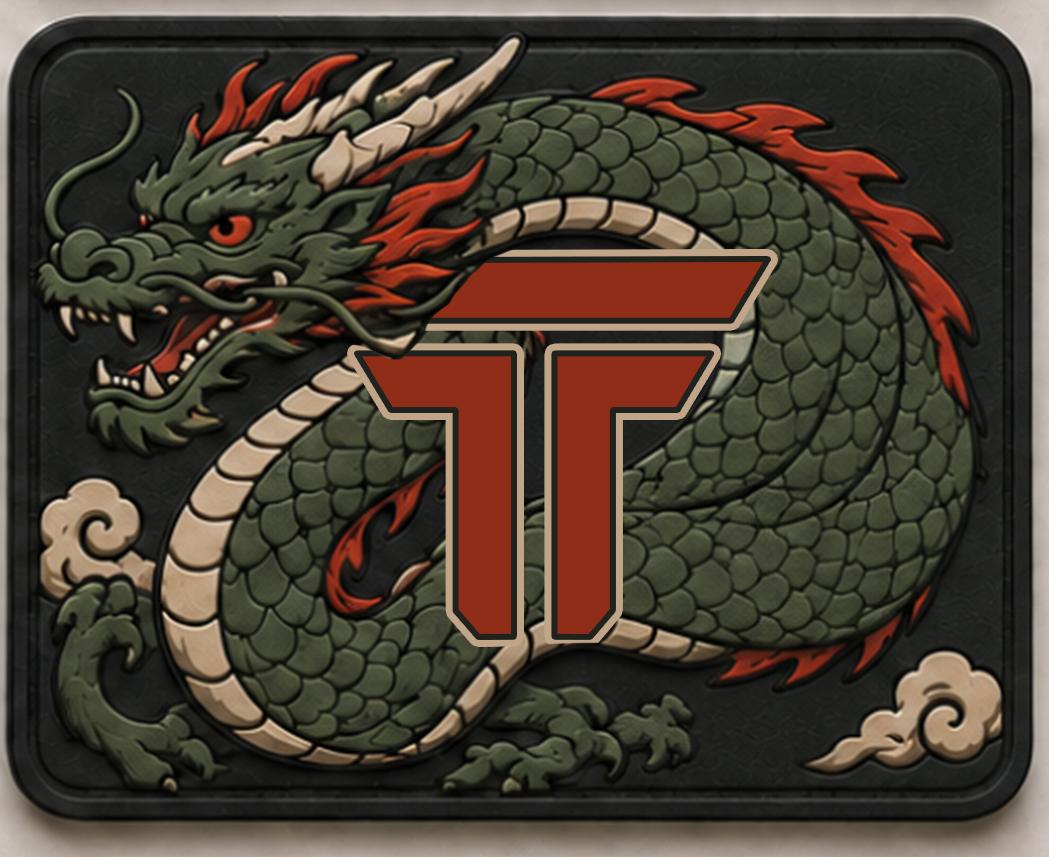 Dragon patch, green Japanese dragon coiled through cloud with the TRPHY mark