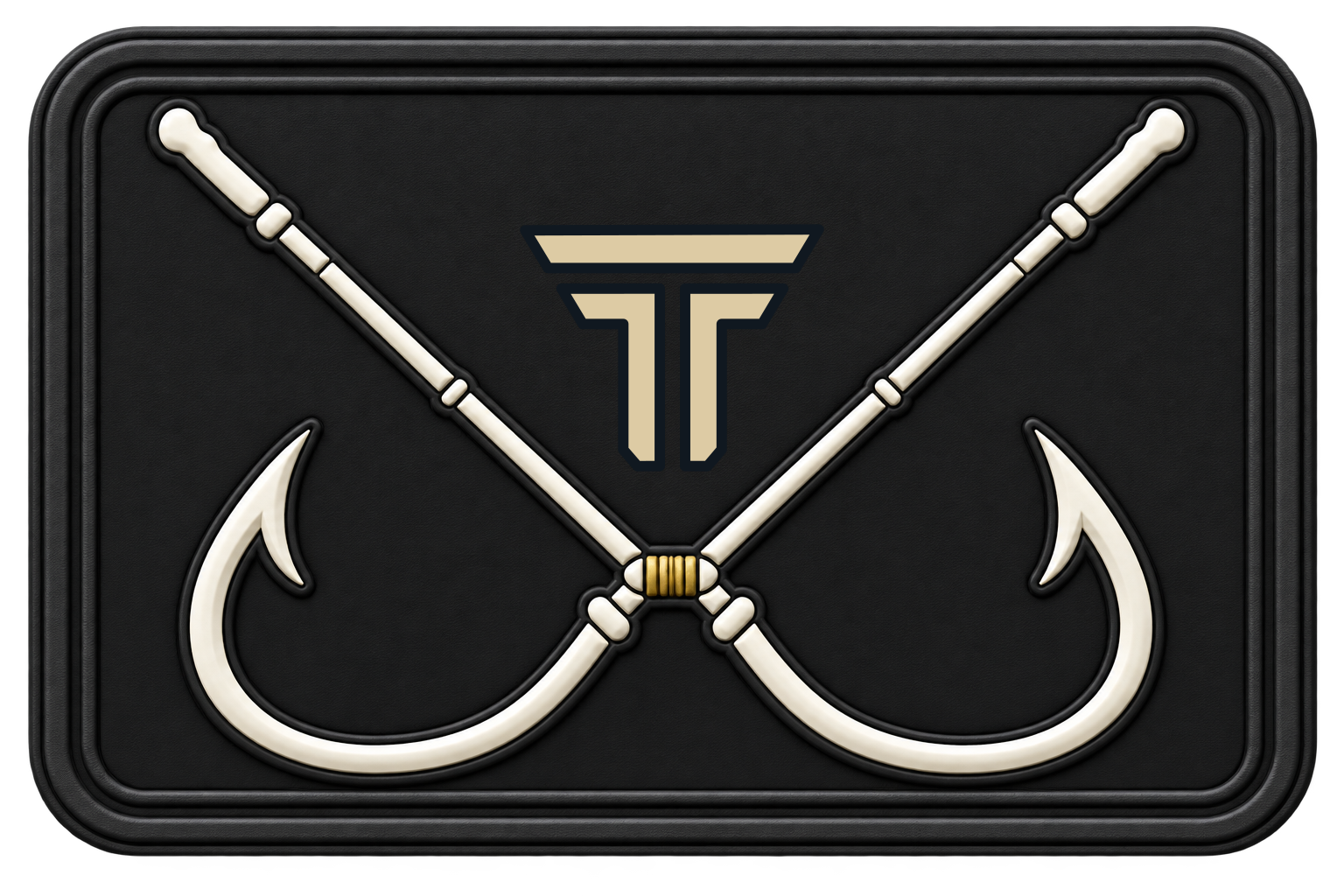 Fishing Original patch, crossed bone fish hooks on black with the TRPHY mark