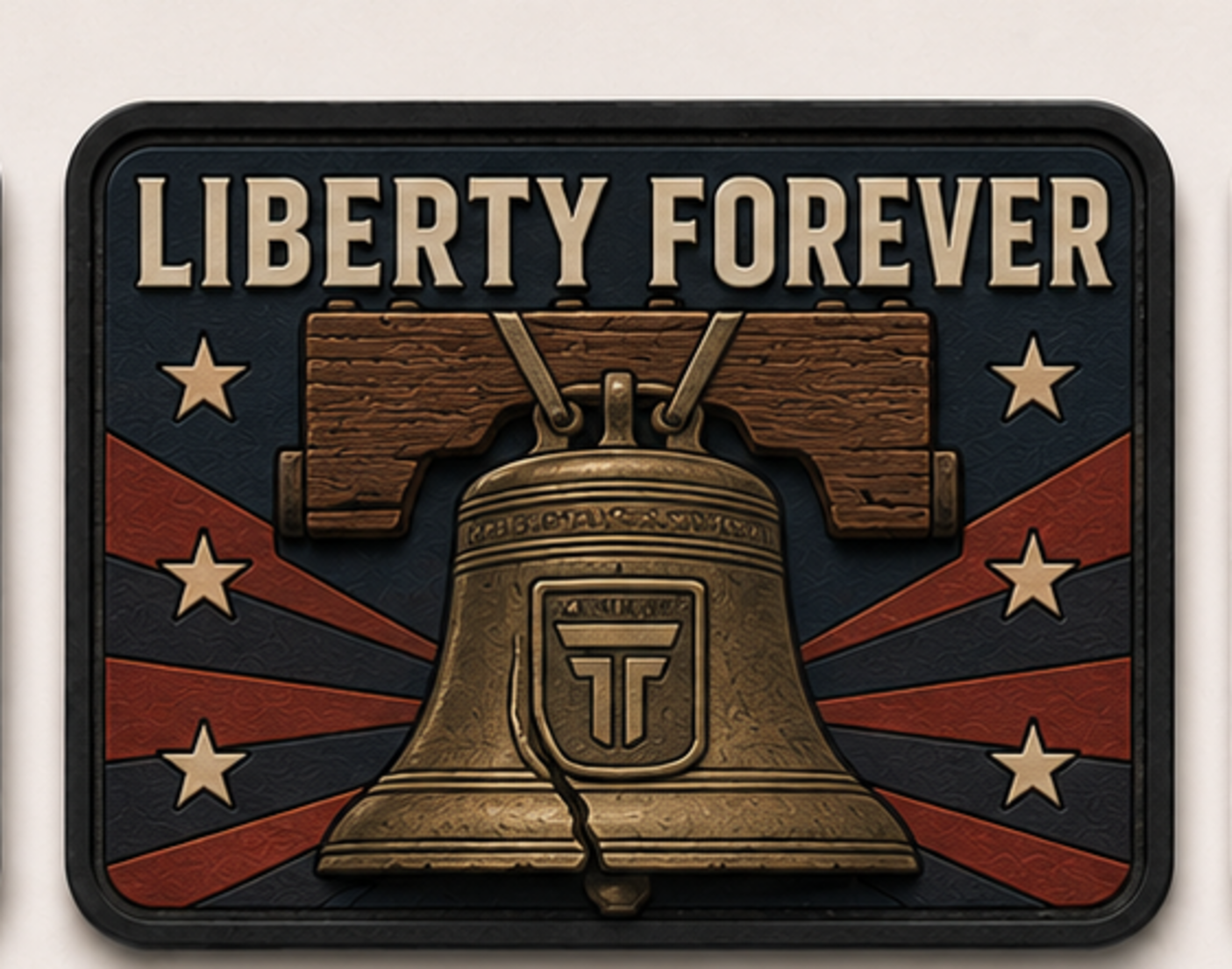 Liberty Forever patch, Liberty Bell with rays and stars on navy