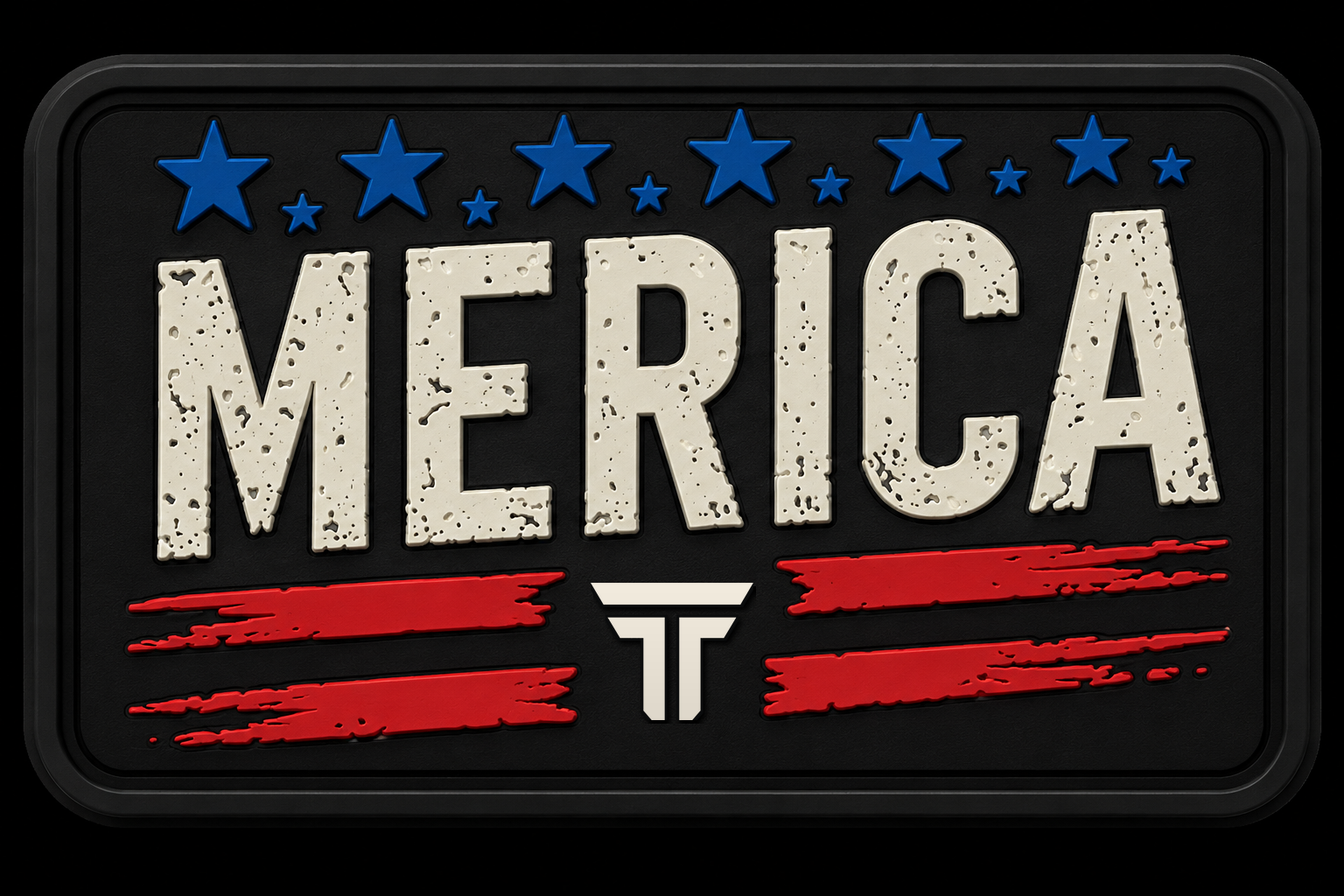 Merica patch, worn white lettering over red stripes and blue stars with the TRPHY mark