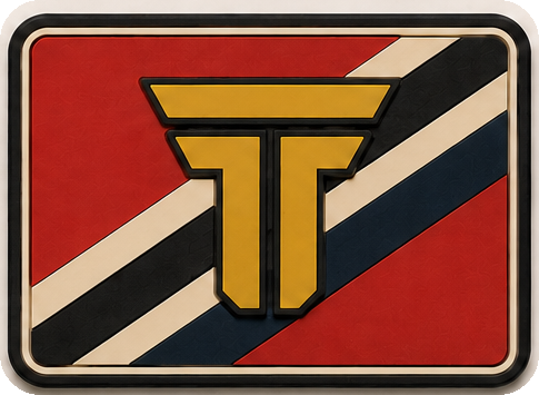 Racing Stripe T patch, diagonal race stripes behind a gold TRPHY mark