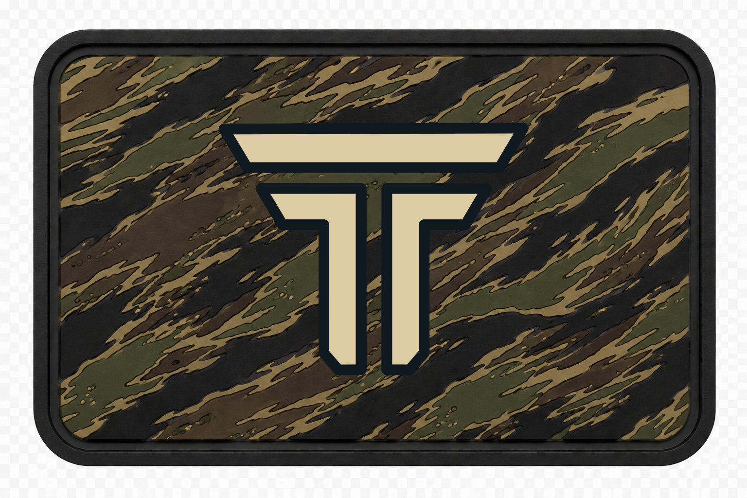 Tiger Stripe Woodland patch, green and brown tiger stripe camo with the TRPHY mark