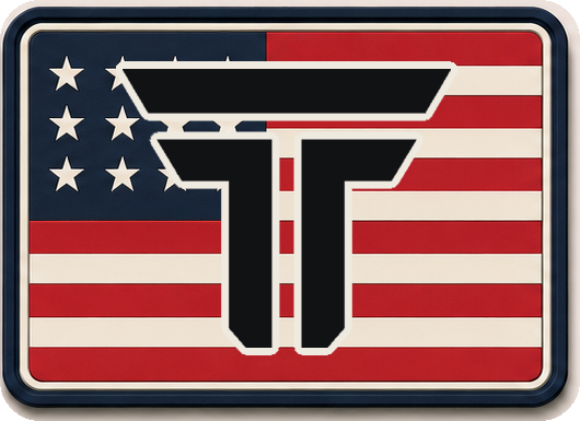 United States T patch, American flag behind the TRPHY mark