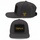 TRPHY five panel patch hat in graphite, front and side views
