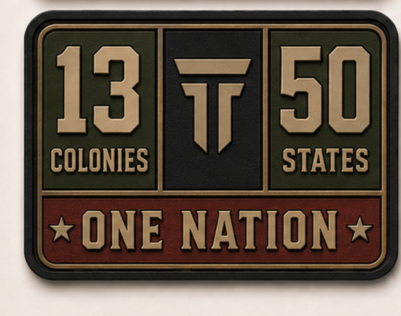 13 Colonies 50 States One Nation patch in olive, red and tan