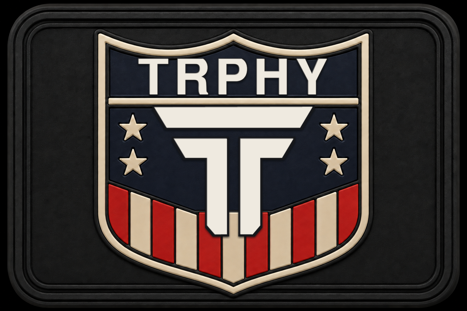 American Shield patch, navy crest with TRPHY wordmark, stars and red and bone bars