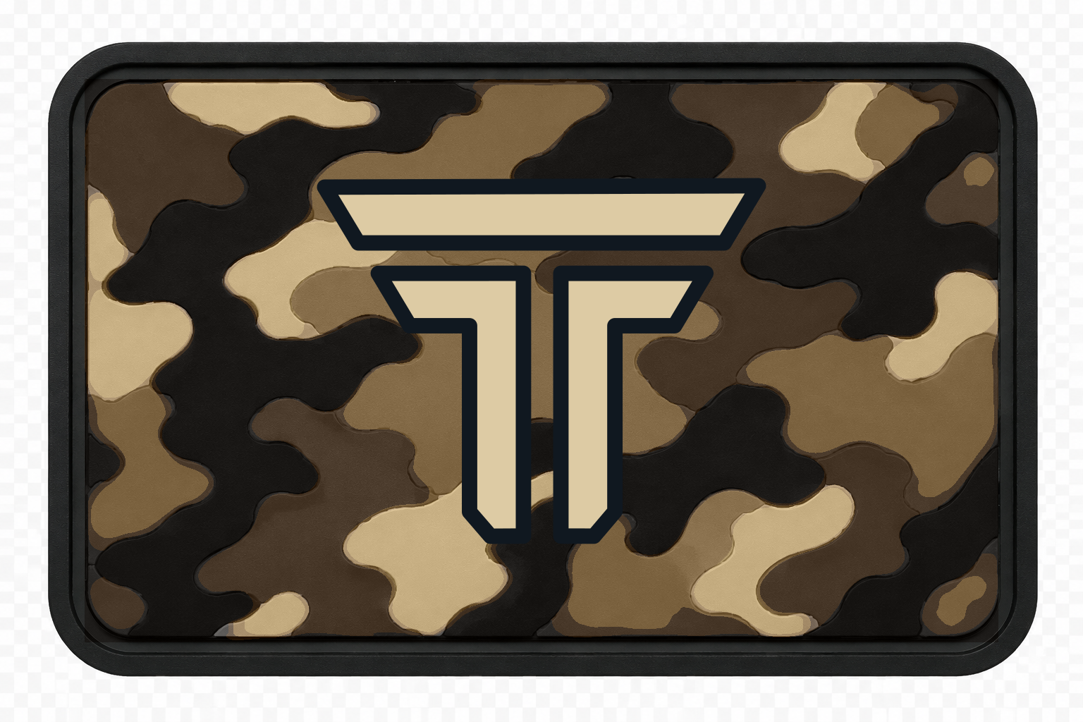 Camo Desert Dune patch, brown and tan blob camo with the TRPHY mark