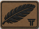 Feather Mono patch, black feather on saddle brown