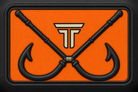 Fishing Blaze Orange patch, crossed fish hooks on orange with the TRPHY mark