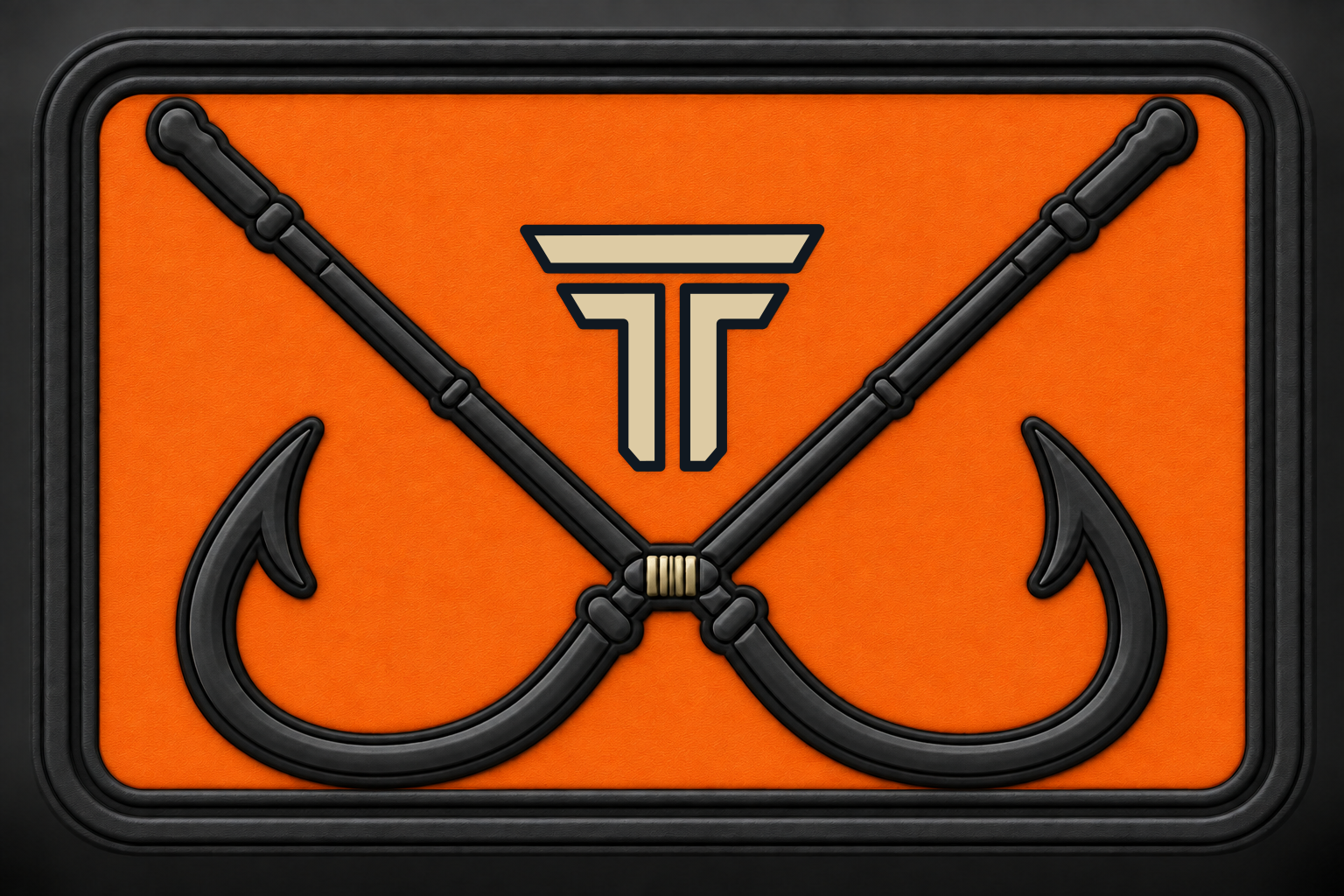 Fishing Blaze Orange patch, crossed fish hooks on orange with the TRPHY mark