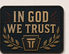 In God We Trust patch, brass lettering with laurel branches on navy