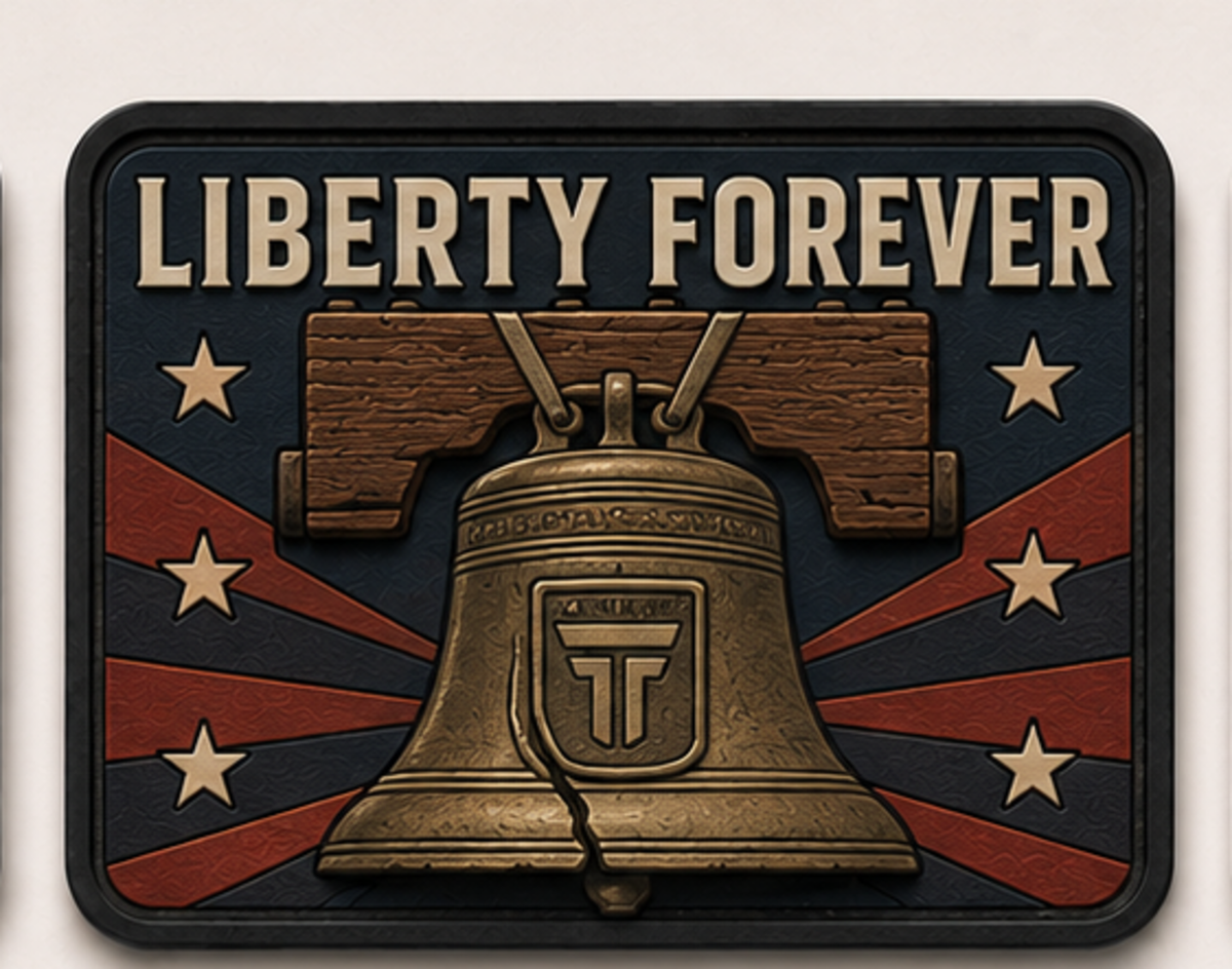 Liberty Forever patch, Liberty Bell with rays and stars on navy