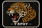 Roaring Jaguar patch, spotted jaguar head mid roar in gold on black