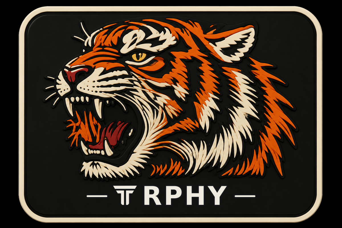 Roaring Tiger patch, tiger head mid roar in orange and cream on black