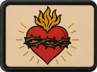 Sacred Heart patch, traditional tattoo flash flaming heart wrapped in thorns