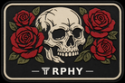Skull and Roses patch, bone skull framed by red roses on black
