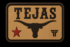 Tejas patch, western lettering over a longhorn silhouette with a red star on tan