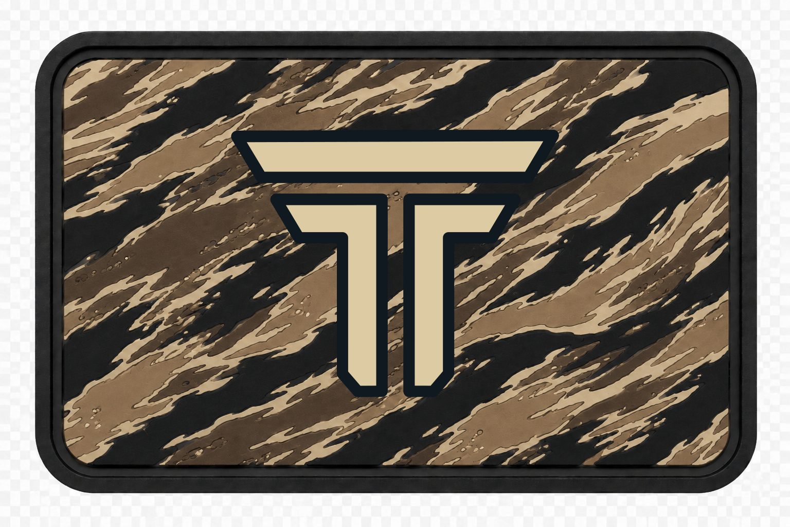 Tiger Stripe Desert patch, tan and brown tiger stripe camo with the TRPHY mark