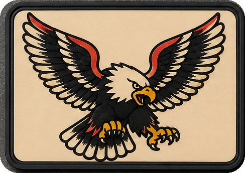 Traditional Eagle patch, tattoo flash eagle with wings spread on cream